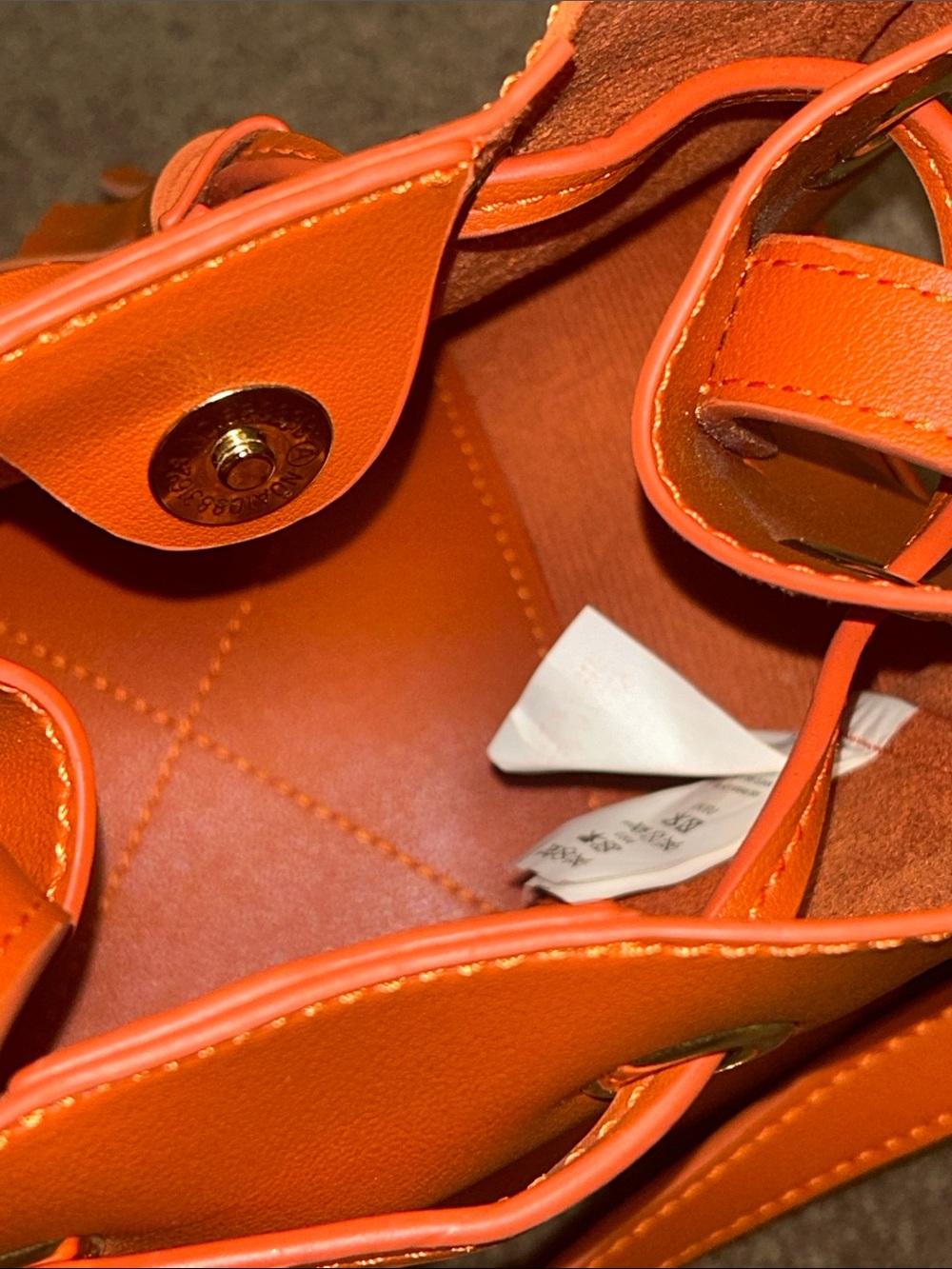 Contrast Stitch Orange Bucket Bag with Tassel Drawstring - Picture 9 of 13